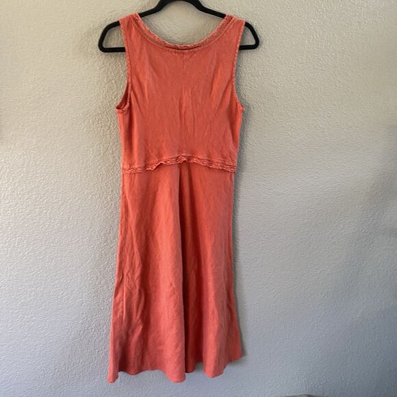 Cut Loose Dress Womens Small Orange Linen A-Line Midi V-Neck Lagenlook Crochet - Picture 2 of 9